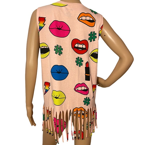 🆕 ON FIRE  | NEON LIPS POP ART FRINGE TANK  SZ XL - Picture 4 of 16